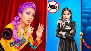 Desafio de filme com Huntrix e Wednesday Addams! Como levar lanches para o cinemasem serem vistos?