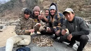 Fishing Nepali Boys In Very Cold Water || Nepali Village Lifestyle ||