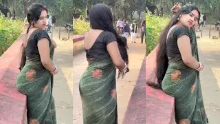 Olive Green Printed Saree & Earthy Tone | Black Cotton Blouse | Natural Outdoor Traditional Look