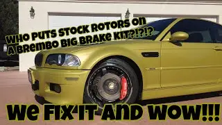 A STOCK SIZE ROTOR WAS ON THIS BIG BRAKE KIT CALIPER.  WE UPDATE THE BREMBO BIG BRAKES and WOW!