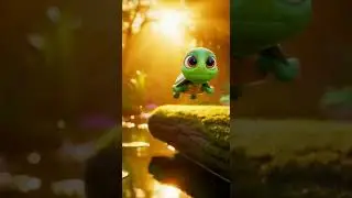 A cute 3D Pixar-style animated scene in a lush green forest pond #kids#cocomelon#childrensanimation