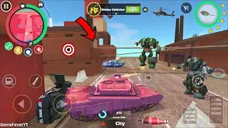 Rope Hero Vice Town - (Pink Tank Fight Green Police Car Robot) Army Tank in Military Warehouse - HD
