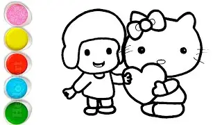 Pocoyo and Hello Kitty With Heart Drawing, Painting and Coloring For Kids and Toddlers_ Child Art