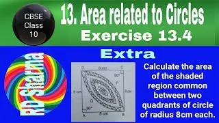 Calculate the area of the shaded region common between two quadrants of circle of radius 8cm each.