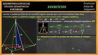 Calcular a medida da altura de um tetraedro regular sabendo que o perímetro da base mede 9 cm
