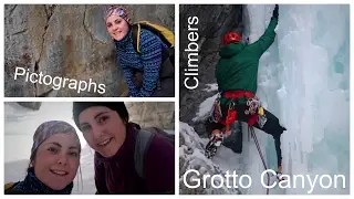Native American Pictographs and Ice Fall Climbers at Grotto Canyon, Alberta - 020