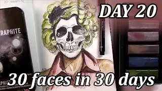 30 FACES in 30 DAYS // Art challenge // Day 20: portrait Derwent XL tinted graphite sketch demo