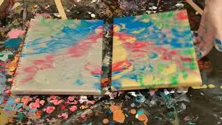 Two Canvas Smush Dip Acrylic Pour Painting