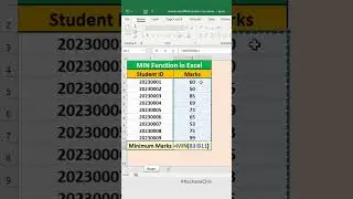 How to Calculate Minimum Marks Use the MIN Function in Excel #excel #shortvideo #shorts