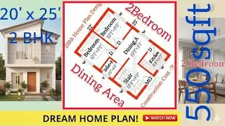 20'&times;25' 2 BHK House Plan Design|| 550sqft me makan ka naksha🏠|| Ghar ka Design||#viral #shorts #v...