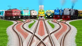 7 TRAINS AT RAILROAD CROSSING BY BUMPY BRANCHED FORKED RAILROAD TRACKS | Train Simulator Classic 
