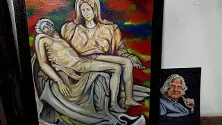 Oil painting of jesus and mary 's marble statue  🖌✨🎨🤍#art #oilpainting #jesus