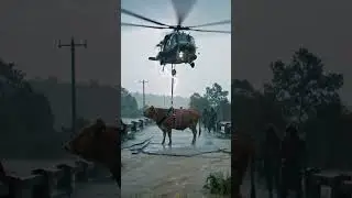 Cow Rescue Over Flooded Bridge | Army Helicopter & JCB Brave Mission