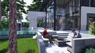 A Beautifully Landscaped Two-story House In The Pine Forest.