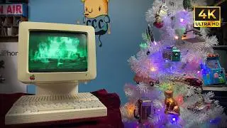 4K | 1 Hour Fire Log on Apple IIc | Crackling Fire - NO MUSIC/MIDROLL | Apple Christmas Tree