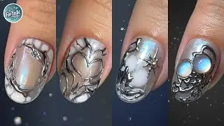 Liquid Chrome Aura Nails (Rounded) &ndash; 3D Heart, Star & Bubble Gel | Fin-Tastic NailDessign