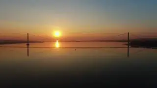 Sunset at the Humber Bridge, the water so calm it&rsquo;s mirror like.