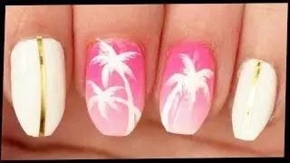 Palm Trees on Pink Ombre nail art