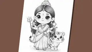 Cute Maa Durga Charcoal Pencil Drawing.