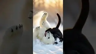 Funny Cat playing with a white bear #cat #animals #bear #cute #cuteanimals #funny #catplay #catworld
