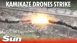Russian soldier tries to take out kamikaze drone with shovel before explosion