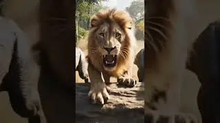 Lion getting chased by dinosaurs