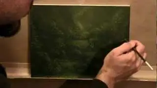 Time-lapse painting dark enchanted landscape forest trail with acrylics by artist Philippe Fernandez