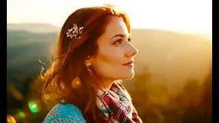 Beautiful Woman Enjoying Golden Hour Sunlight In Nature