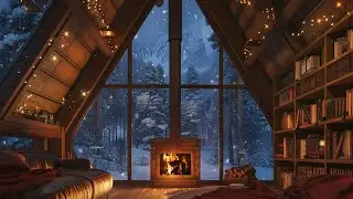 Winter Cozy Reading Nook ❄️🔥 | Soft Fireplace Sounds & Gentle Snowfall for Deep Sleep and Relaxation