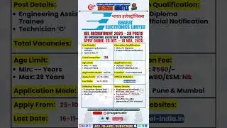 BEL Recruitment 2025 &ndash; Apply Online 38 Engineering & Technician Post #shorts #job #govtjobs #psujobs