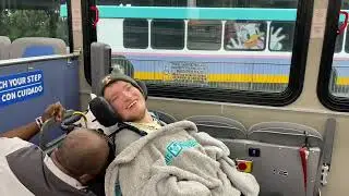 Sam on elevators & buses to/from Riviera Resort to Animal Kingdom Park @Disney World @onthatnote