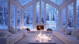 Winter Piano in a Minimal White Room - Snowy Window & Fireplace Light for Deep Focus