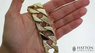 9ct Gold Solid Patterned Curb Bracelet - 22mm