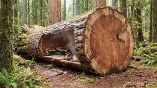 Building a house in the forest (ASMR) - This man built a mini house inside a tree trunk by himself