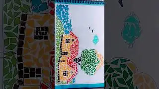 Beautiful🥰scenery using tearing and pasting technique🔥💖 #shorts #youtubeshorts #scenery #drawing