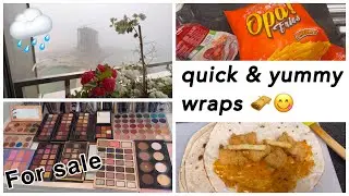 Sudden Rain in Karachi 🌧️ || made the yummiest & quick wraps for dinner 🫔 || selling my makeup💄