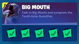 Talk to Big Mouth and complete the Tooth Ache Questline in Fortnite Season 8 Character Punchcards