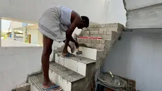 Amazing Stairs design!!-how to install Tile on Stairs Accurately-Using by sand and cement mixer 