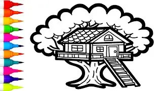 How to Draw a Tree House Step by Step 🌳🏠 Aesthetic Tree House Drawing 