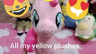 All my yellow plushes collection and plastic toys and one mini doll