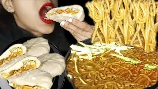 ASMR EATING KYUSHU RED RAMEN (RICH SPICY CREAMY BROTH), SOFT AND JUICY STEAMED BUNS  #foryou