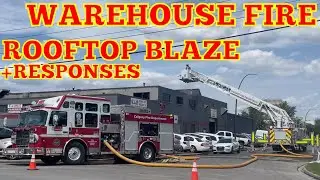 **WAREHOUSE FIRE** Calgary Firefighters Battle A Stubborn Rooftop Fire In A Large Warehouse | CFD