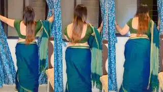 Elegant Green-Blue Silk Saree with Contrast Green Blouse | Traditional Saree Look | Back Pose 