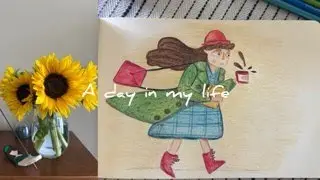 🎨 A Slow Morning with Me | Walk, Grocery Run & Character Illustration with Color Pencils