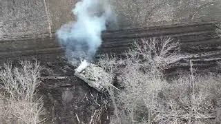 UAF 72 OMBr Drone Dropping Grenades on Russian Tank - Ukraine