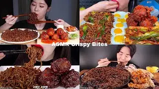 ASMR Black Beans Noodles+Spicy Chicken Compilation|No Talking| Mukbang|Eating Sounds|Only Bits 