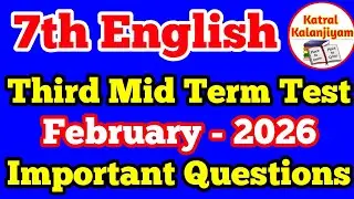 7th Standard English Third Mid term Test Important Questions February-2026 English class 7