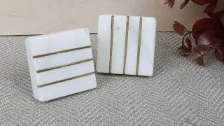 Hand Made Square Shape Brass and Marble Stone Knobs For Drawer