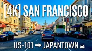 [4K] San Francisco City Drive 11:45 AM &mdash; US-101 exit to Japantown via City Hall & Geary Blvd 🚗🌉