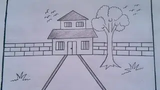 Beautiful House Drawing 🛖🛖House Drawing 🛖🛖Ghor Scenery Drawing 